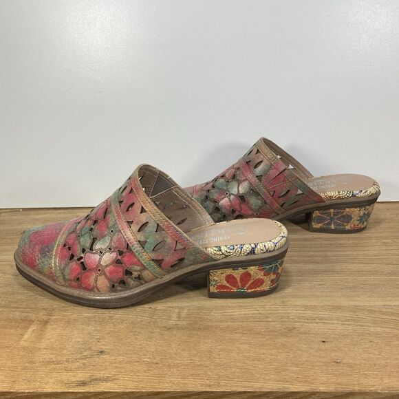 Spring Step L'Artiste Shoes Womens Size 36 Floral Cut Out Slip On Mules Colorful - Picture 3 of 12